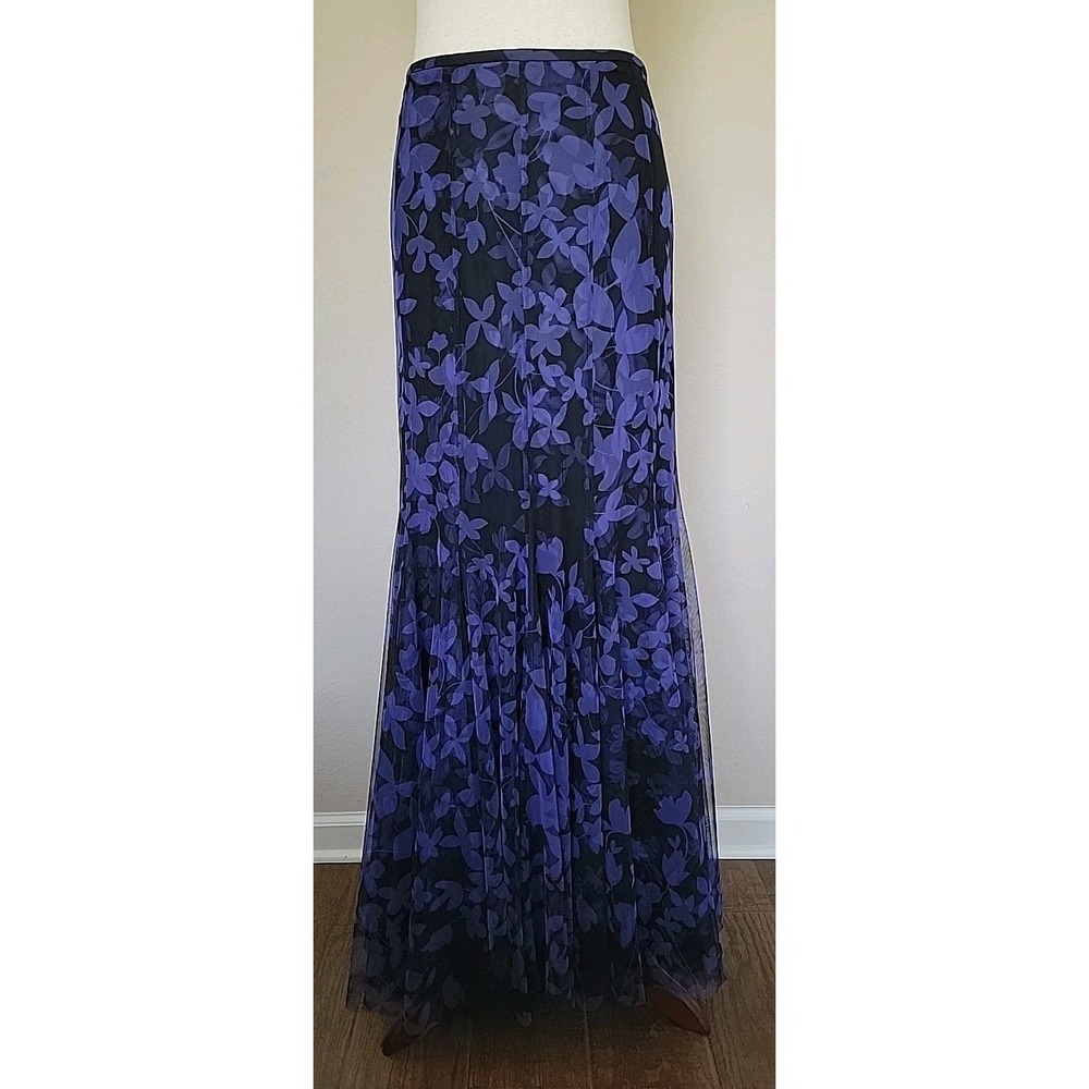Tadashi Soji Mermaid Maxi Skirt Size M Tulle Purple Black Floral 90s Fairy Goth